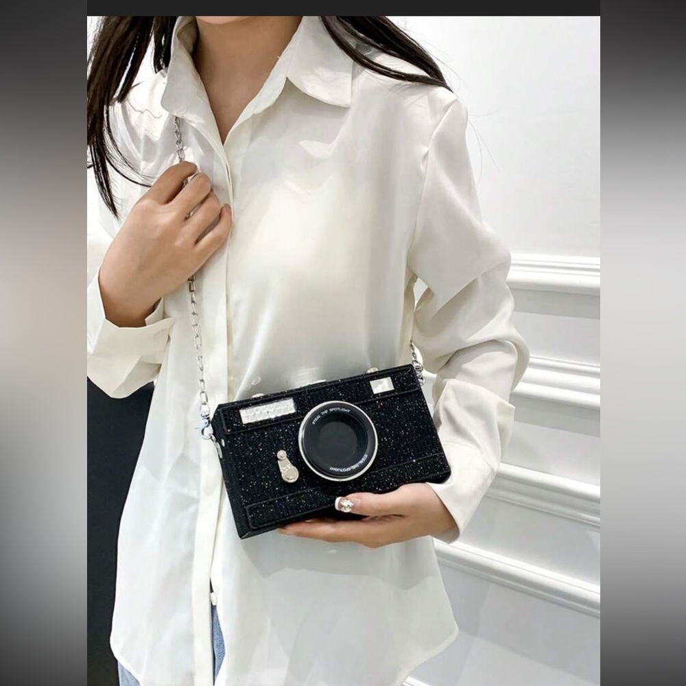 Black or silver Camera-Shaped crossbody bag